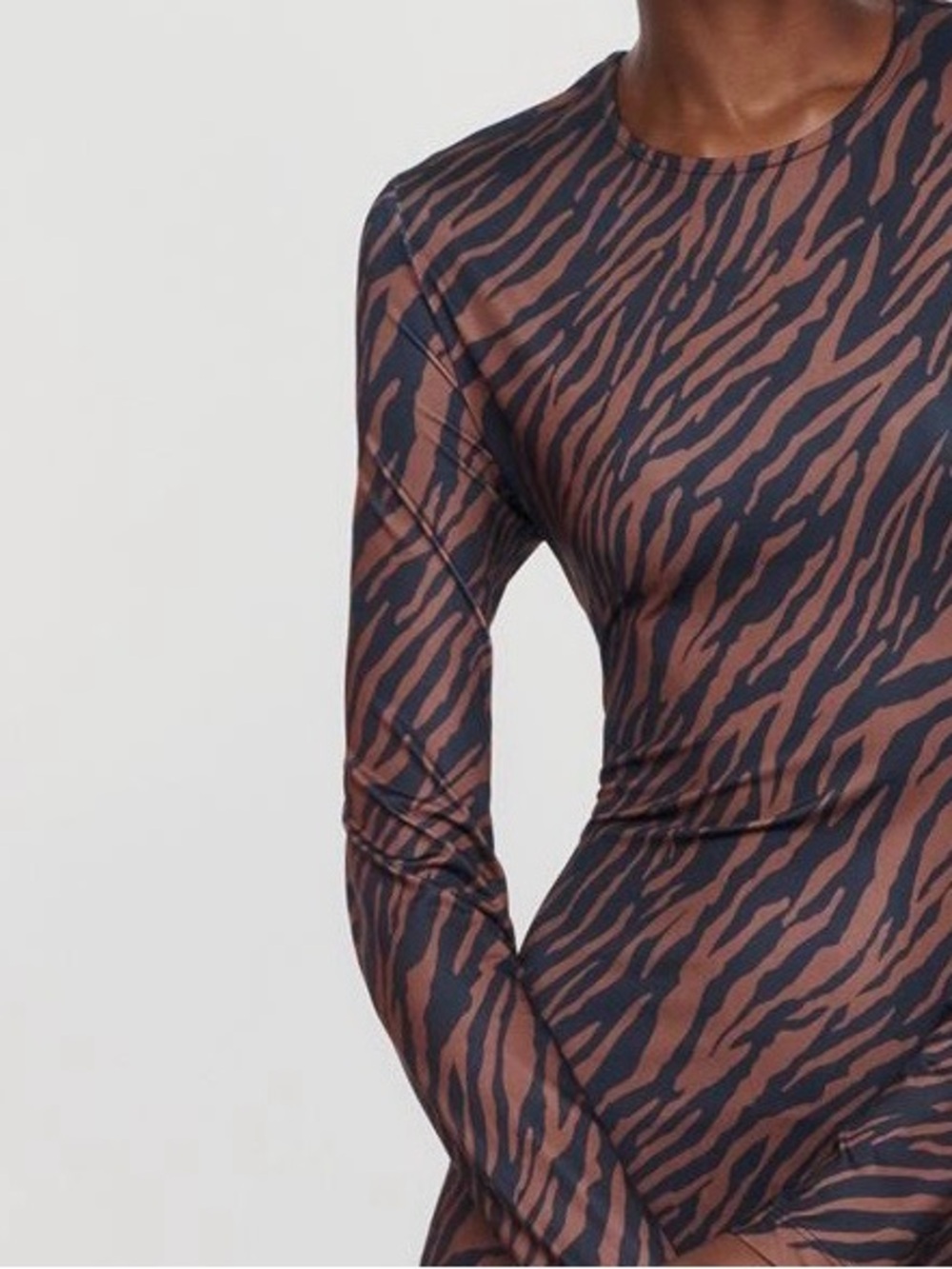 Anthropologie Brown and Black Zebra-Print Long Sleeve Dress